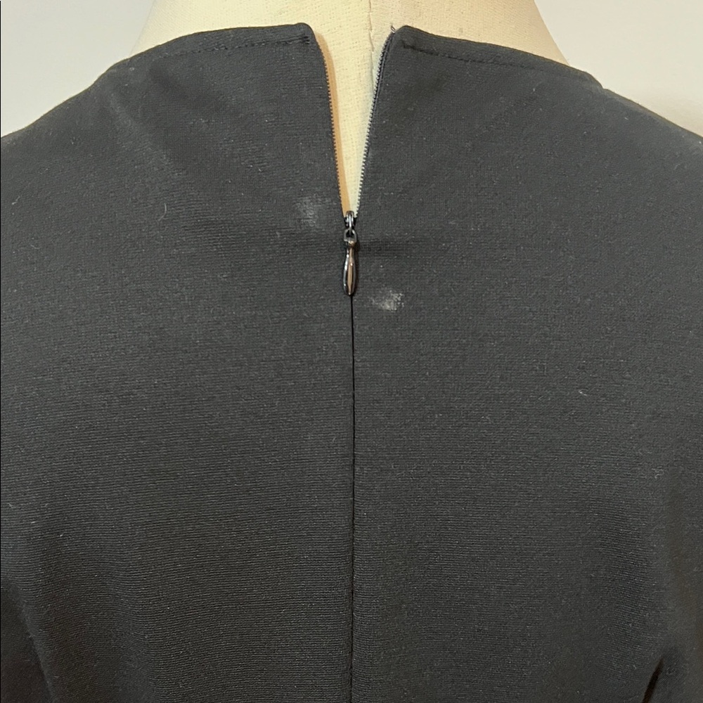 Black Short Sleeve Sheath Dress Round Neckline Velvet Accents Tailored Form Fit - Picture 6 of 9